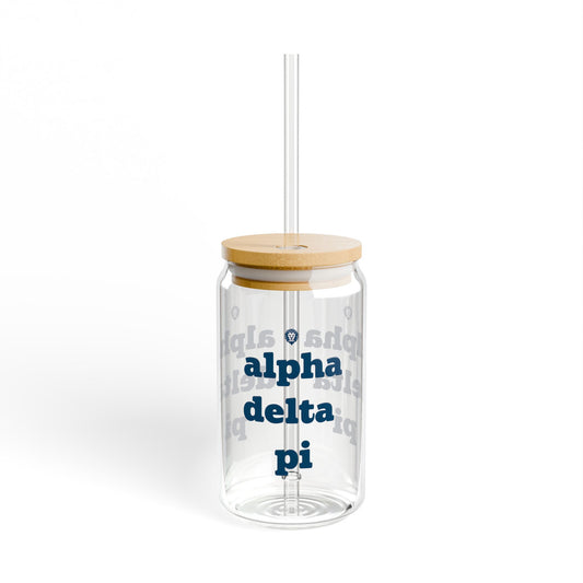 ADPi Custom Sipper Glass, 16oz - Alpha Delta Pi Drinkware, Perfect for Sorority Gifts, Graduation, Parties, Celebrations, Eco-Friendly
