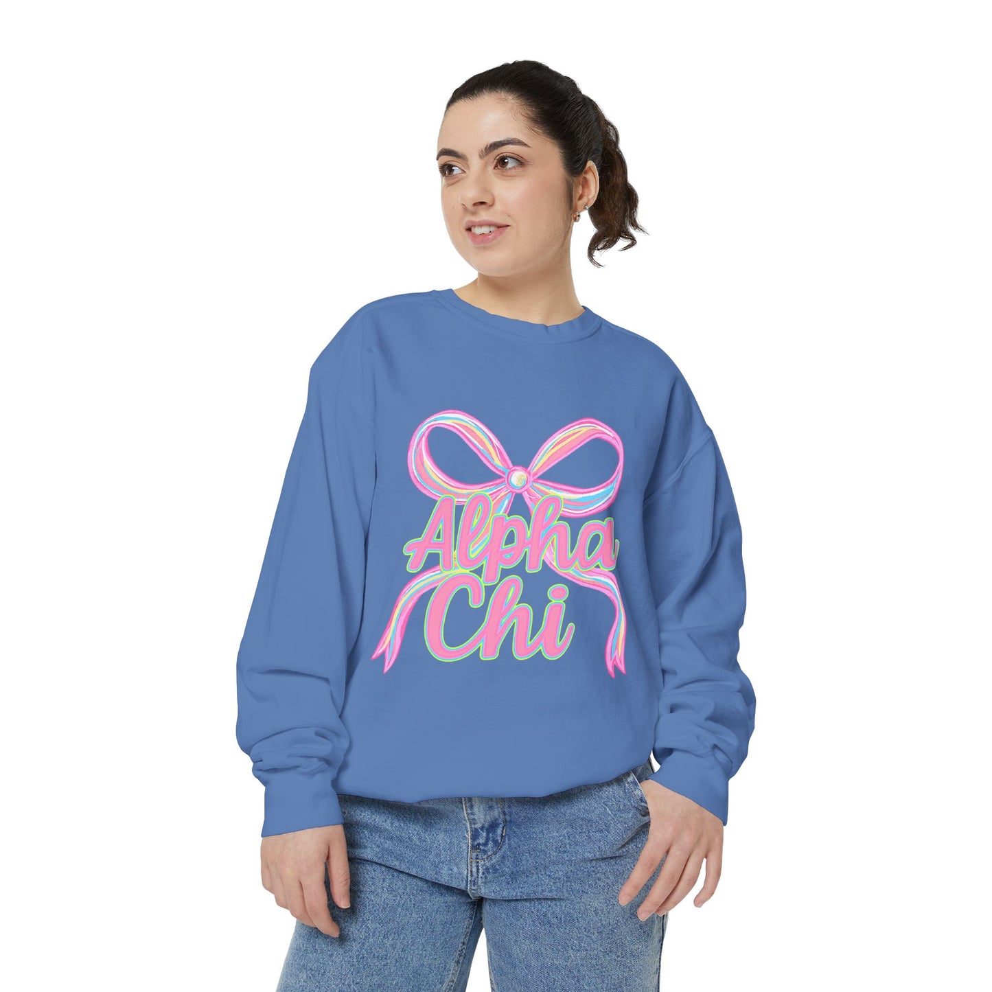 AlphaChi Garment-Dyed Sweatshirt, Sorority Sweatshirt, Personalized Gift, College Apparel, Comfortable Crewneck, Trendy Fashion