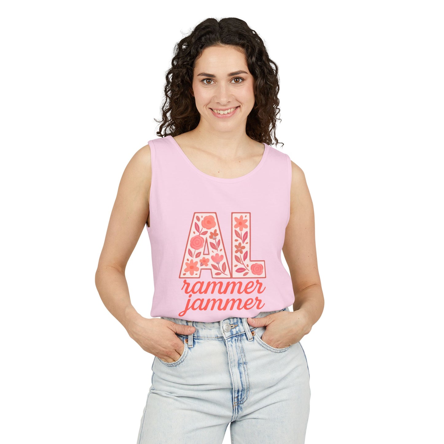 Floral Alabama Rammer Jammer Tank Top, Summer Tee, College Apparel, Game Day Shirt, Unisex Summer Clothing, Southern Style Top, Comfort Colors, Graduation Gift