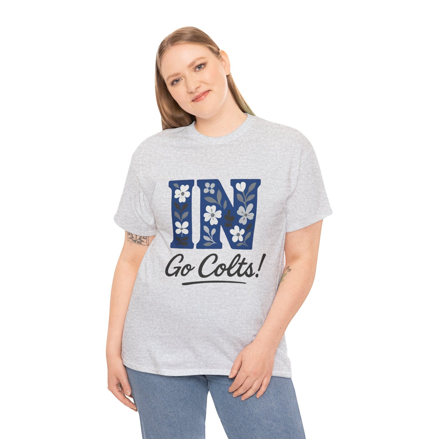 Floral Colts Tee | Unisex Heavy Cotton Tee for Sports Fans, Indiana Pride