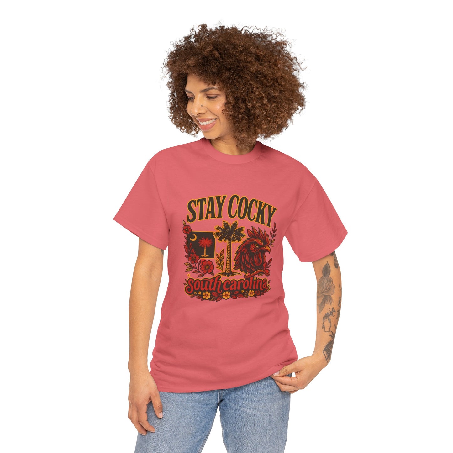 Stay Cocky Unisex Heavy Cotton Tee, Casual Graphic Tee, South Carolina Pride Shirt, Fun Vacation Wear, Perfect Gift for Gamecocks Fans
