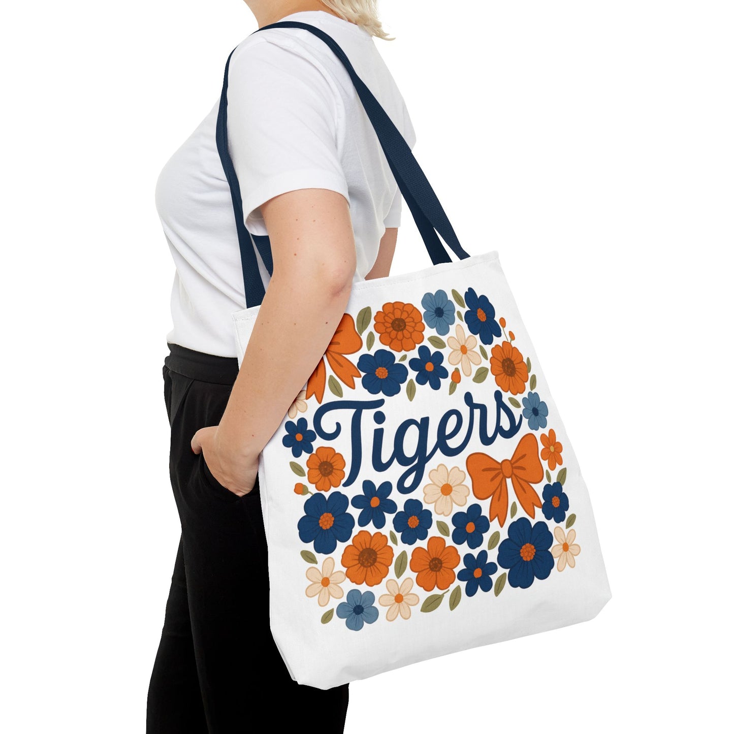 Floral Tiger Tote Bag, Cute Shopping Bag, Reusable Grocery Tote, Gift for Students, Eco-friendly Handbag, Graduation Gift, Alumni Gift