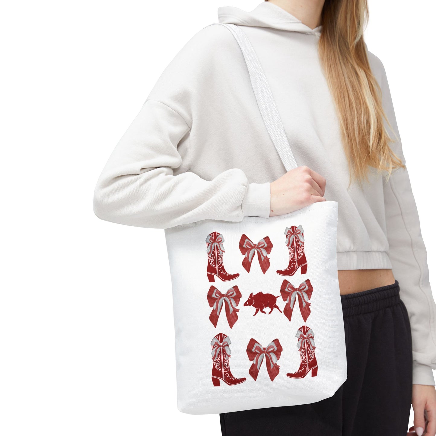 Arkansas Coquette Bow Chic Tote Bag - Stylish Carryall for Cowgirls, Woo Pig Gifts, AR Razorback Fan Gift, Arkansas Game Day Tote, Graduation Gift, Arkansas Alumni