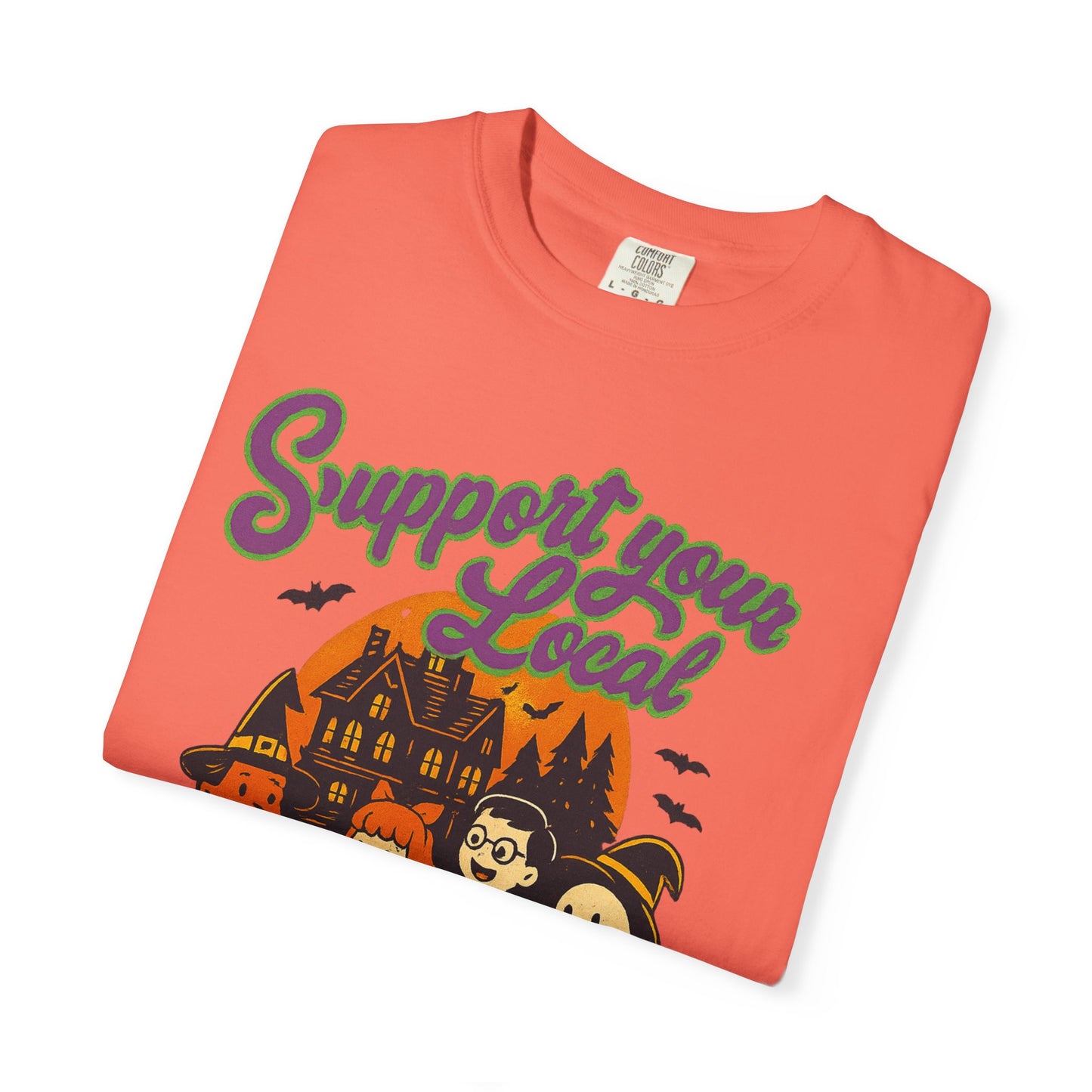 Halloween Support T-Shirt, Youth Trick or Treat Shirt, Garment-Dyed Tee for Kids, Spooky Season Apparel, Holiday Party Top, Fun Costume Wear