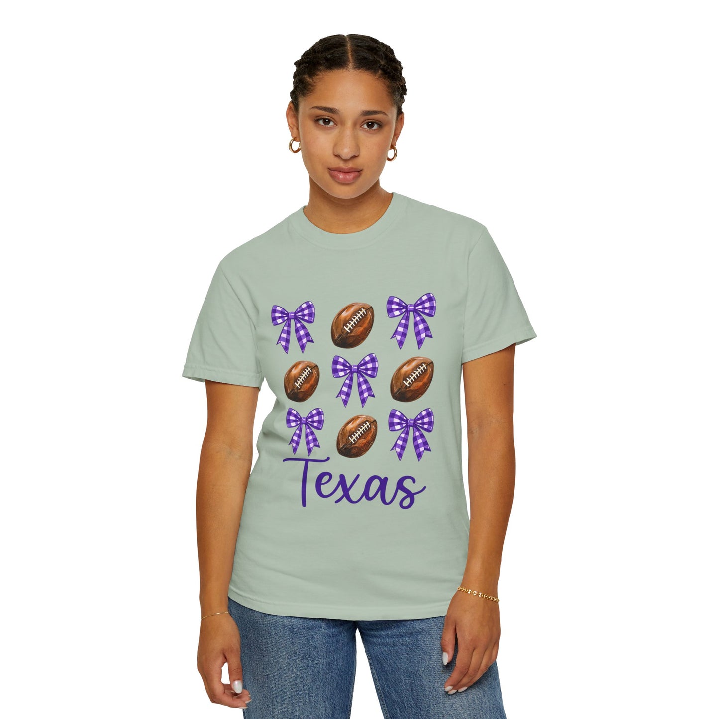 Texas Football Unisex T-Shirt with Purple Bows - Game Day Sports Apparel for Horned Frogs Fans