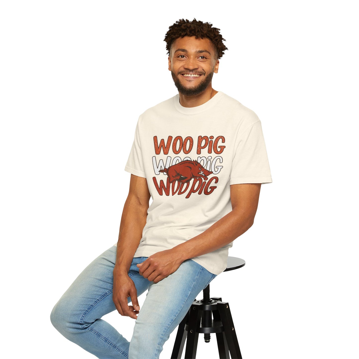 Woo Pig Garment-Dyed T-Shirt, Unisex Tee, Arkansas Pride Shirt, Casual Everyday Wear, College Game Day Tee, Fun Graphic Tee