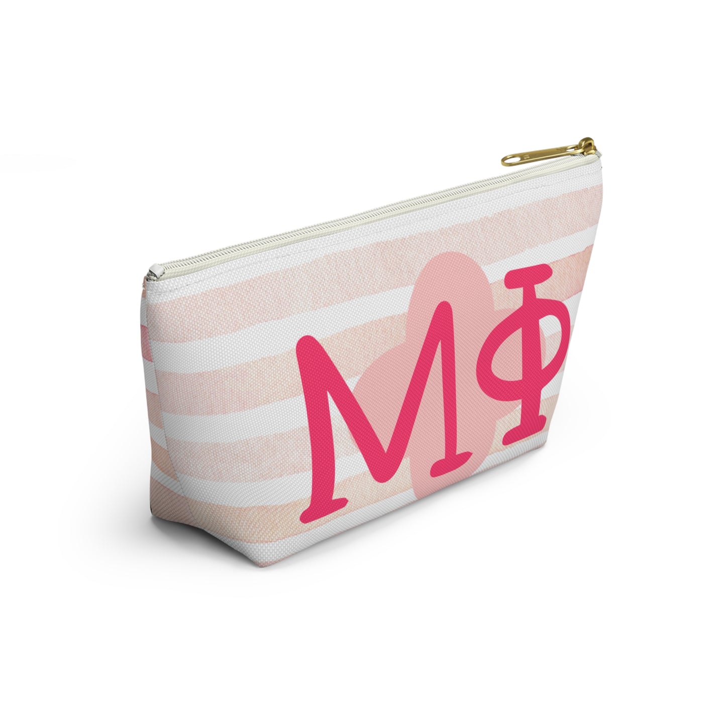 PHI mu Chic Accessory Pouch for Sorority Sisters, Cosmetic Bag, Makeup Organizer, Gift for College Graduates, Pink Stripes