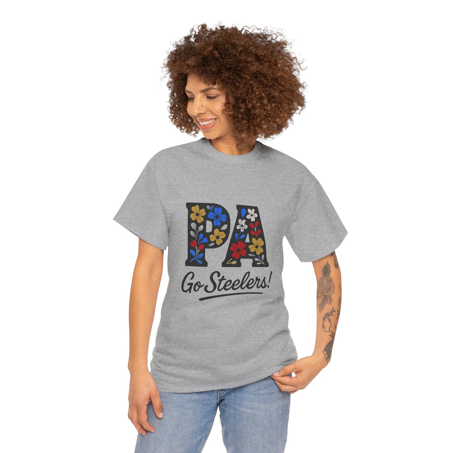 Sports Fan Tee - Floral PA Go Steelers Unisex Heavy Cotton Tee