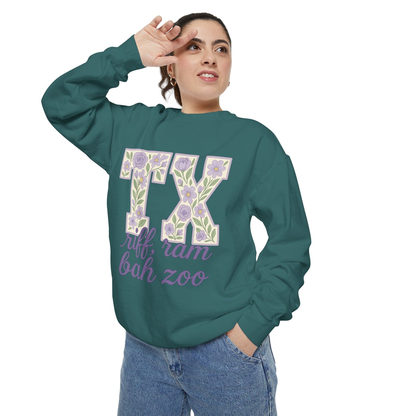 TCU Floral TX Sweatshirt - Unisex Garment-Dyed, Cozy Casual Wear, Texas Pride, Gift for Friends, College Apparel, Spring Outfits