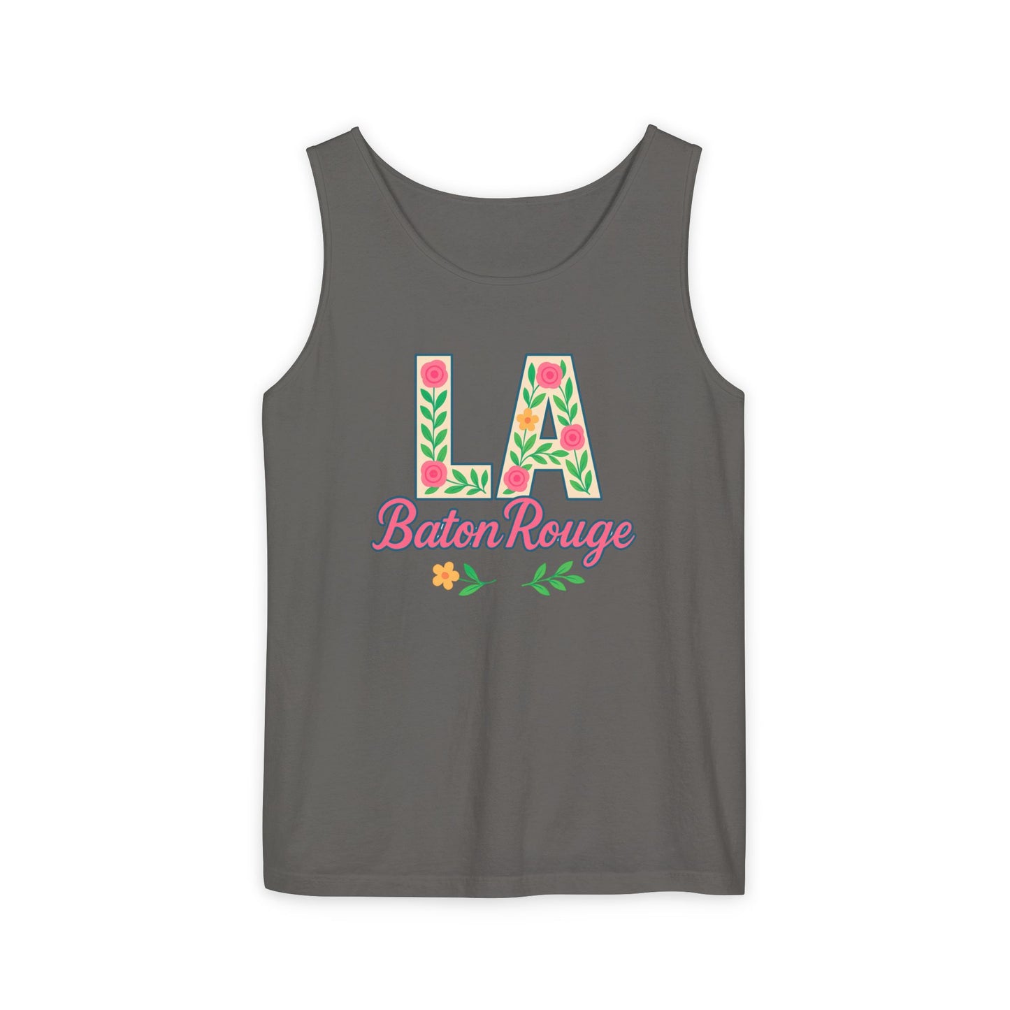 LA Baton Rouge Floral Tank Top, Summer Vibes, Unisex Apparel, Gift for Friends, Vacation Outfit, Spring/Summer Wear, Comfort Colors, Graduation Gift