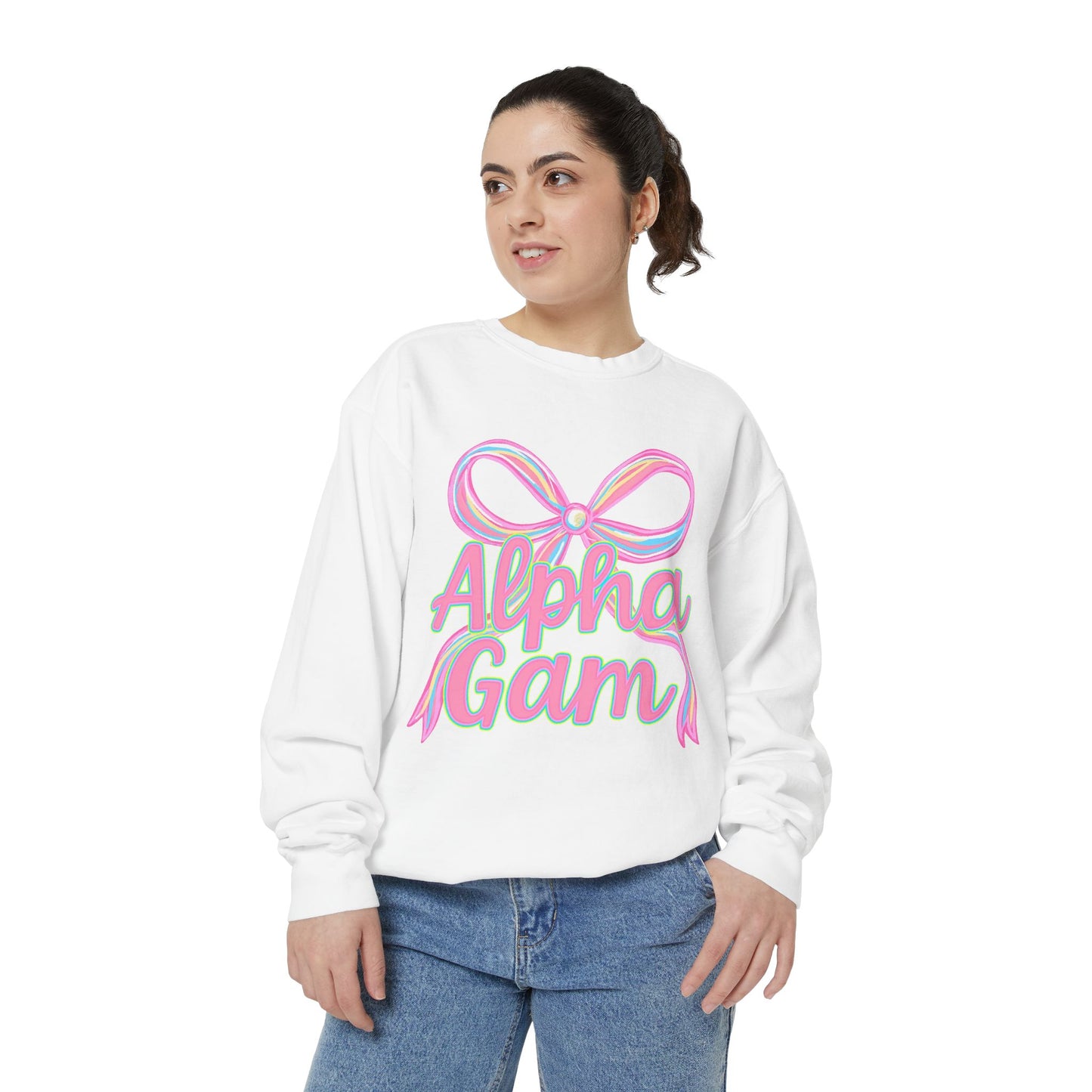 AlphaGam Unisex Garment-Dyed Sweatshirt, Sorority Sweatshirt, Cozy Gift, Casual Outfit, College Apparel, Sorority Merchandise