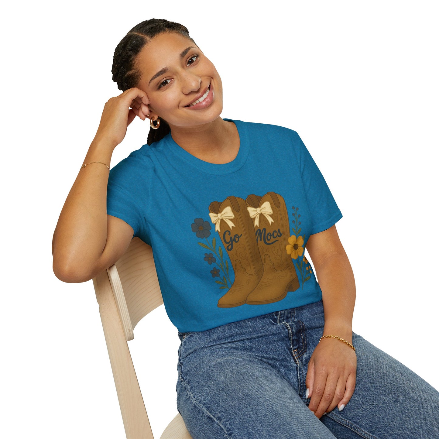 Chatt Mocs Coquette Cowgirl Boot Floral T-Shirt - Go Mocs Design, Casual Wear, Gift for Cowgirls, Western Style, Country Fan Clothing, Go Mocs, chatt tn game day, graduation gift