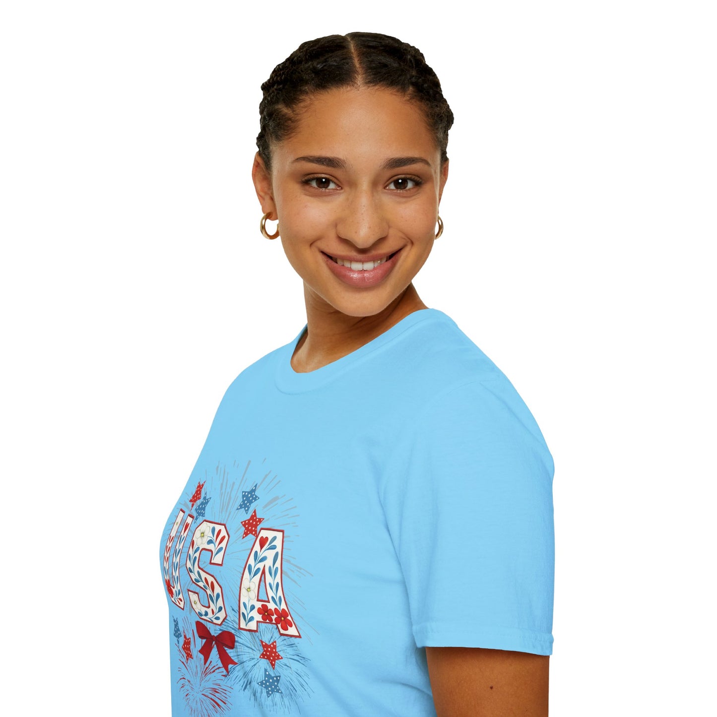 Patriotic USA Fireworks T-Shirt, 4th of July Tee, Unisex Graphic Shirt, Independence Day Apparel, Stars and Stripes Clothing