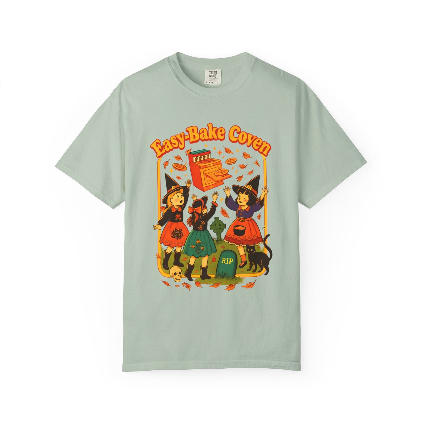 Halloween Witch T-Shirt, Unisex Garment-Dyed Shirt, Easy-Bake Coven Tee, Spooky Season Apparel, Cute Witch Design