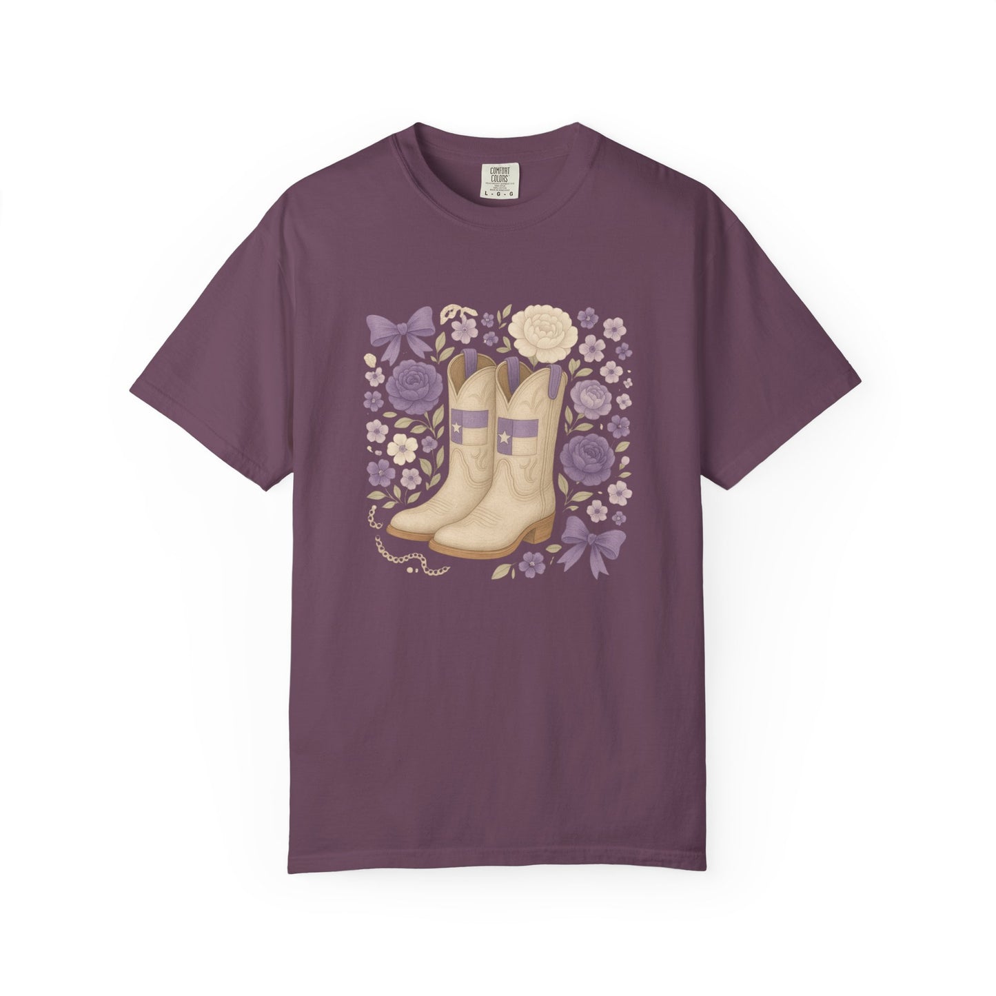 Whimsical Floral Boots Unisex T-Shirt | Casual Style, Gift for Her, Texas Christian University, TCU Frogs, Comfort Colors, Texas Fan gift, Graduation Gift