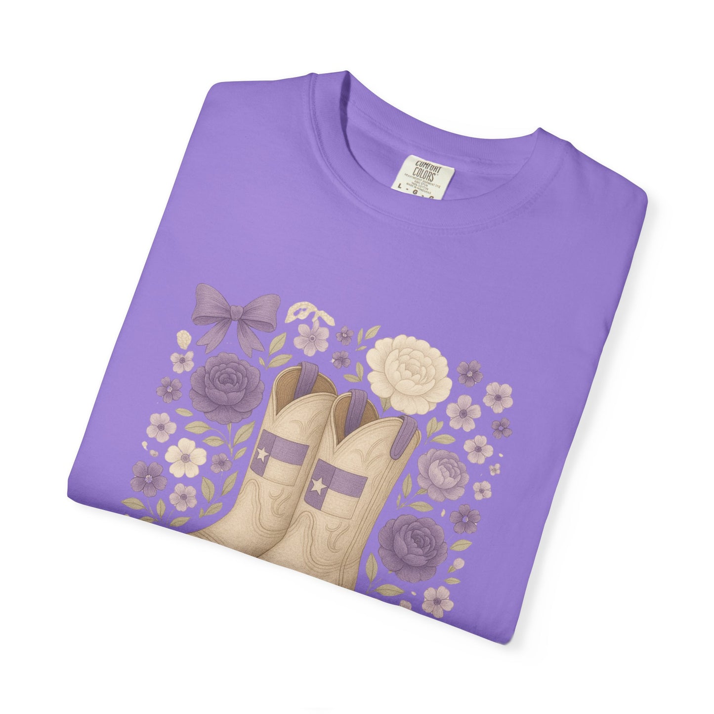 Whimsical Floral Boots Unisex T-Shirt | Casual Style, Gift for Her, Texas Christian University, TCU Frogs, Comfort Colors, Texas Fan gift, Graduation Gift