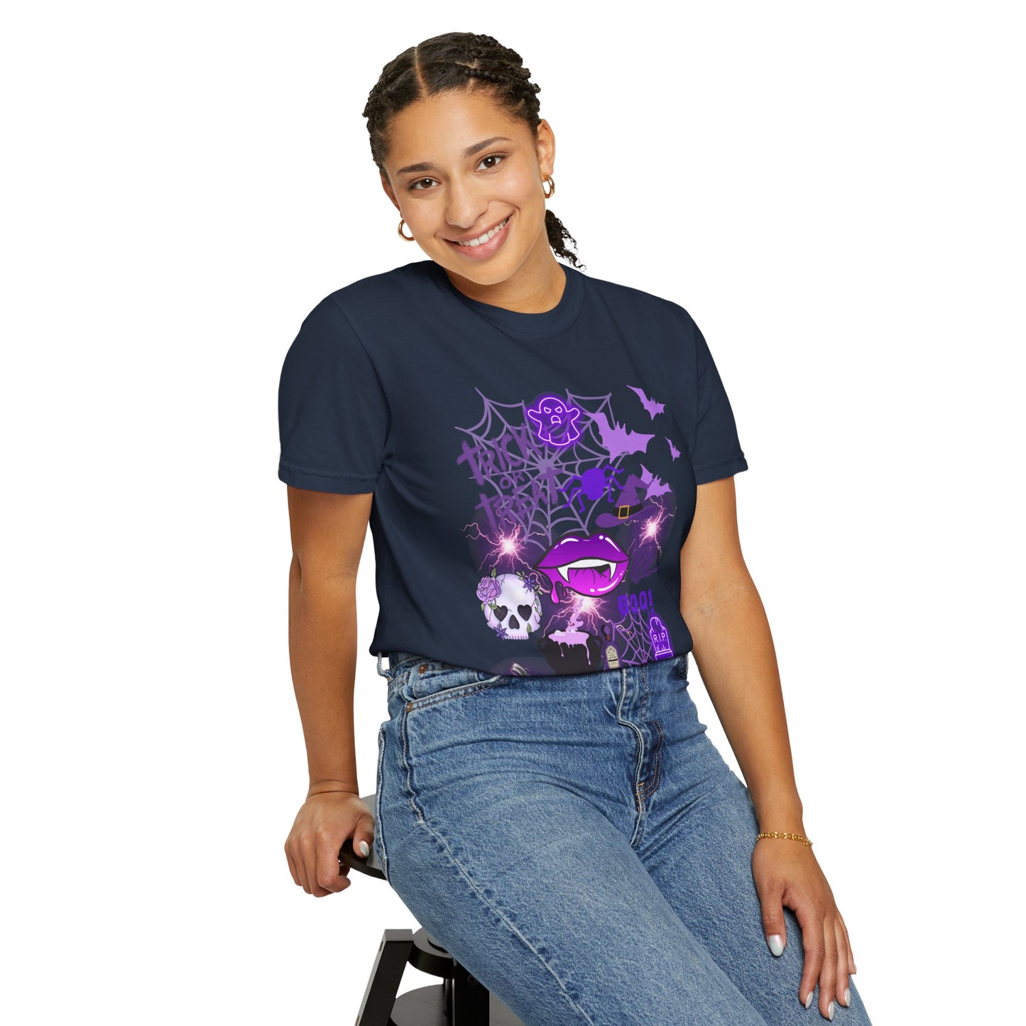 Spooky Purple Vibes Halloween Graphic T-Shirt, Fun Unisex Tee for Spooky Season, Trick or Treat, Boo! Shirt, Halloween Party Wear, Gift Idea