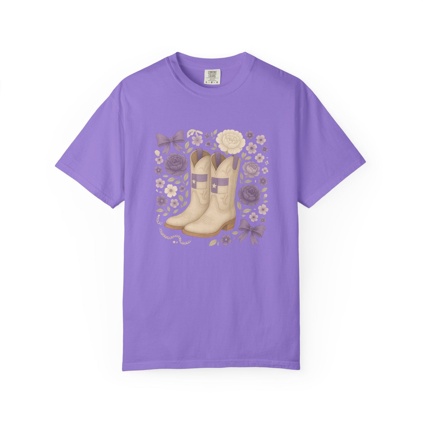 Whimsical Floral Boots Unisex T-Shirt | Casual Style, Gift for Her, Texas Christian University, TCU Frogs, Comfort Colors, Texas Fan gift, Graduation Gift