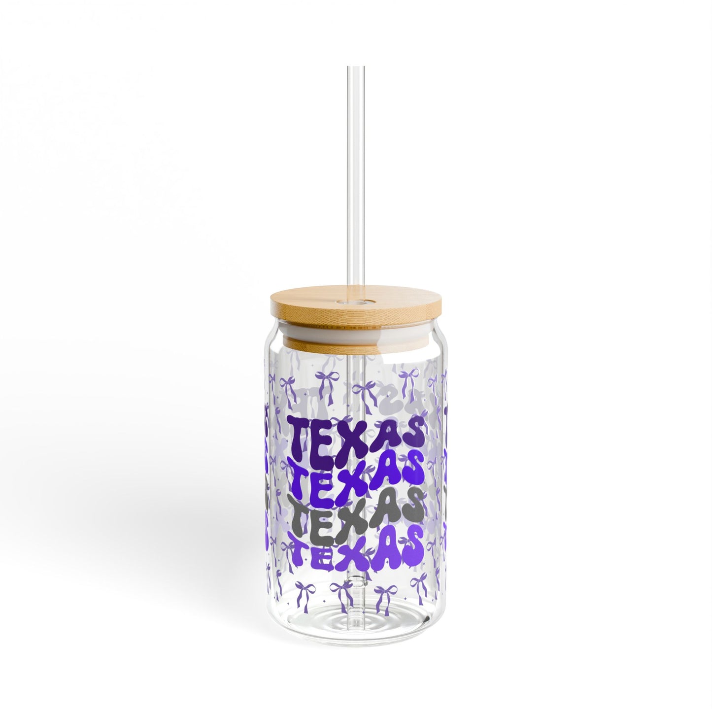 Coquette Bow Tx Horned Sipper Glass, Fun Drinkware for Texas Lovers, Fort Worth Tx, TCU Gift, Graduation Gift, College Student Gift