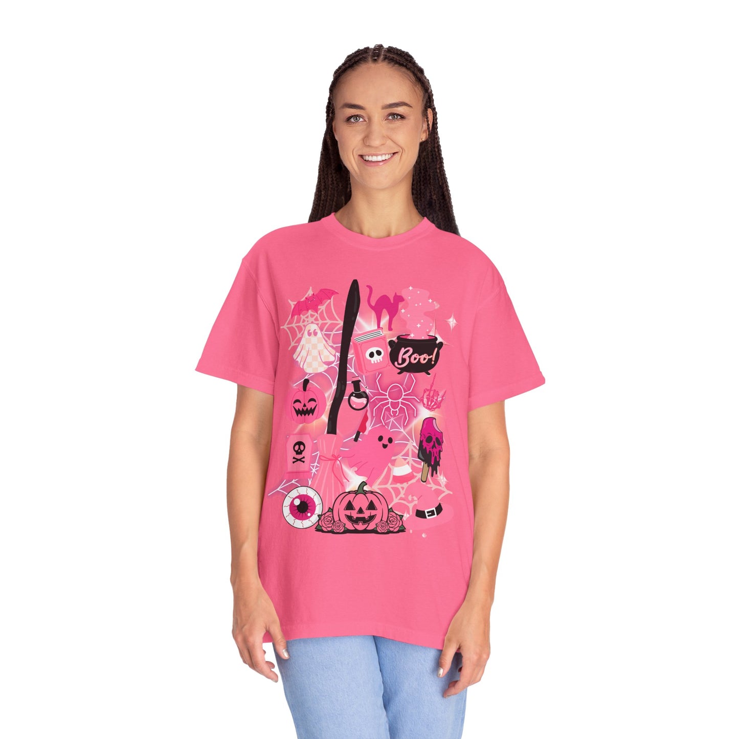 Pink Halloween-Themed Unisex T-shirt, Spooky Shirt, Ghostly Apparel, Boo T-shirt, Fall Fashion, Halloween Costume Top