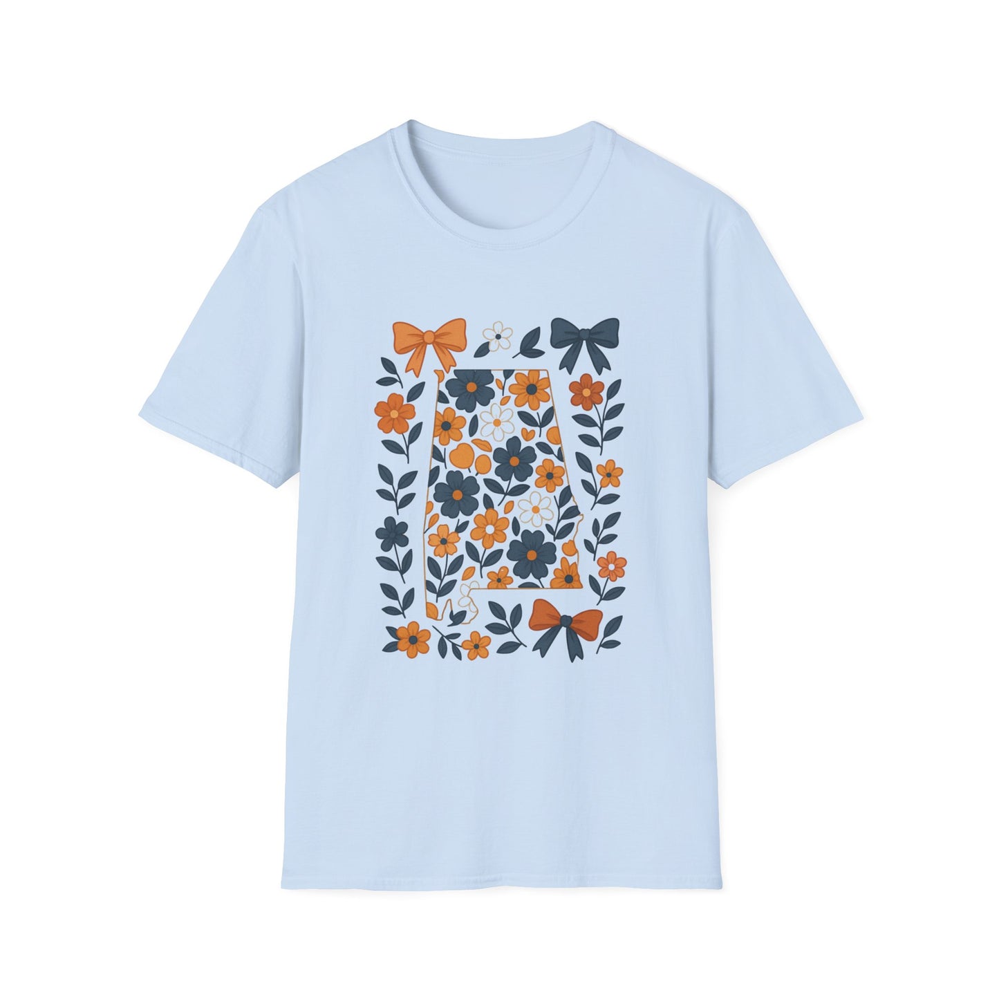 AU Floral Bow Graphic T-Shirt, Softstyle Tee, Botanical Print Shirt, Gift for Her, Casual Wear, Summer Fashion, Vintage Aesthetic