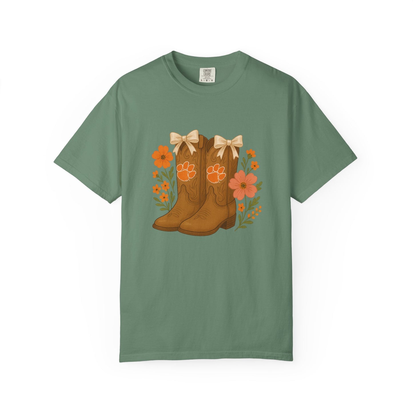 Cowgirl Boots Floral T-Shirt, Go Tigers Game Day, Comfort Colors