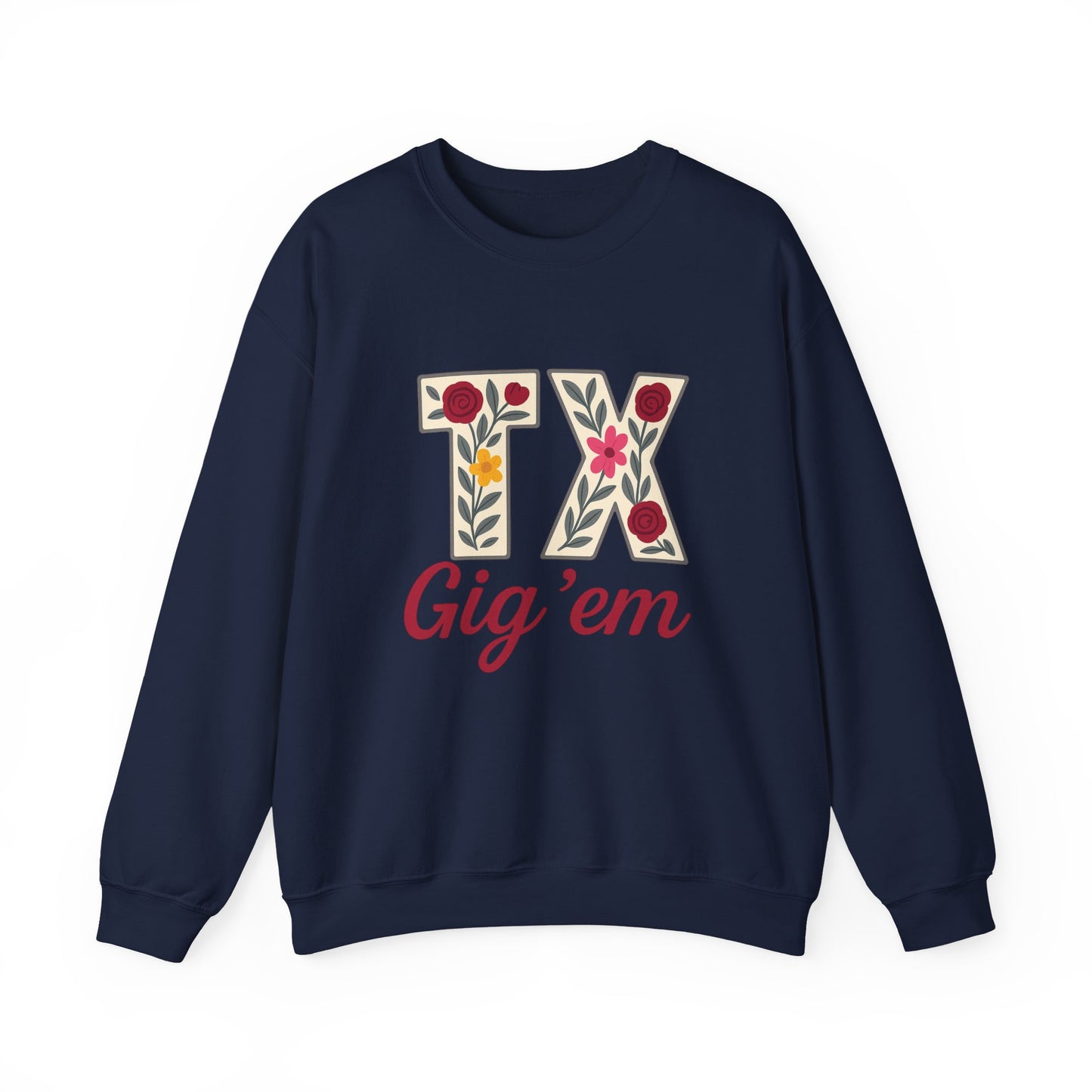 Texas Floral Crewneck Sweatshirt, Cozy Texas Sweatshirt, TX Gig'em Gift, Unisex Sweatshirt for Gamers, Floral Crew Neck for Casual Wear