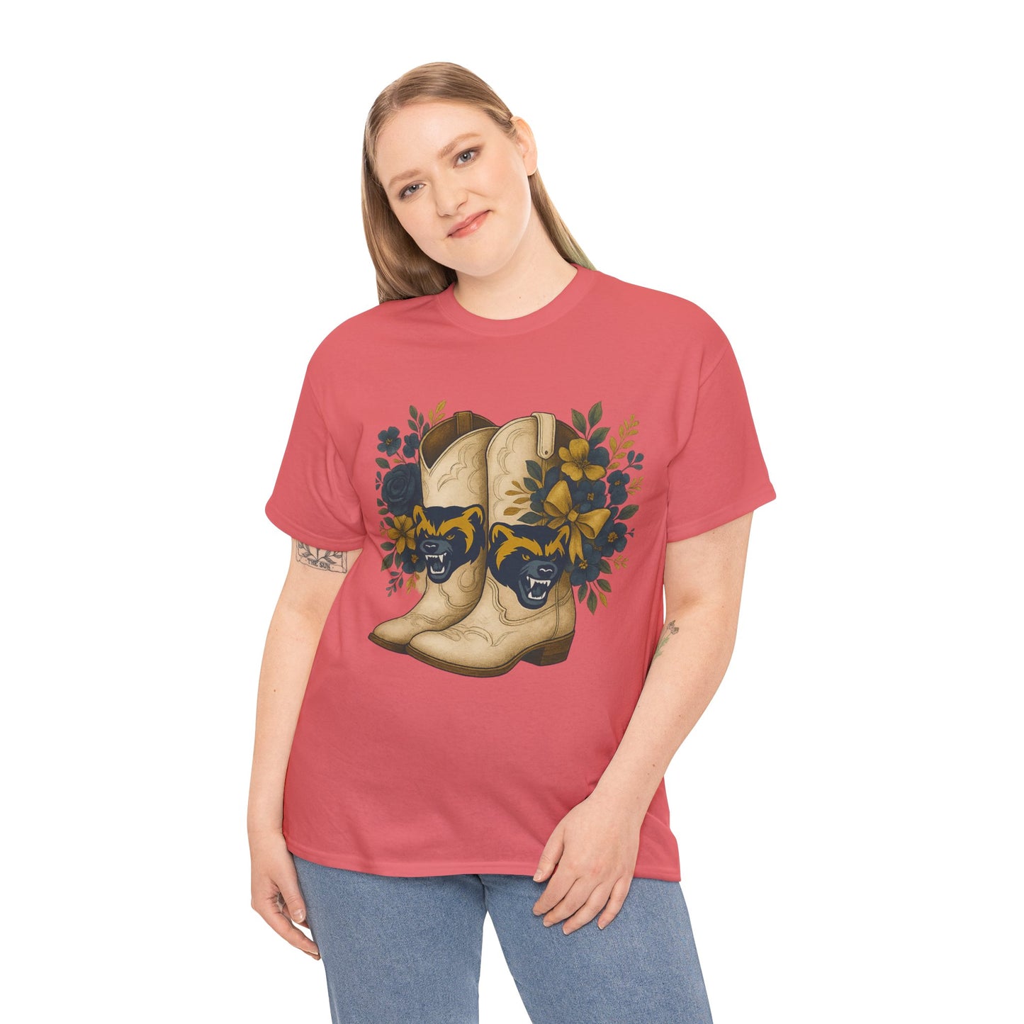 Graphic Tee - Michigan Wolverines Maize and Blue Country Chic Floral Cowboy Boots Vintage Style Shirt