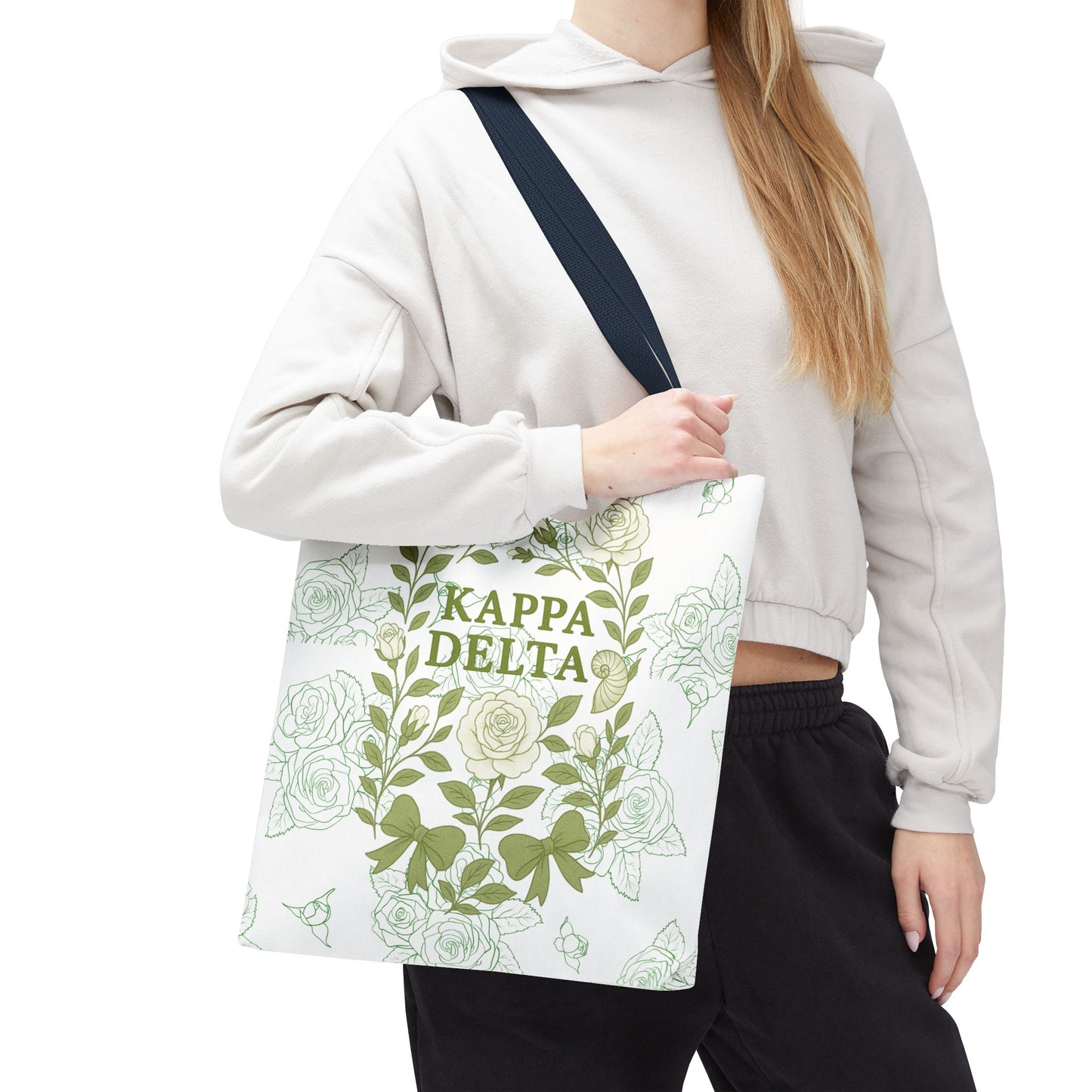 Elegant Kappa Delta Tote Bag, Floral AOP Design, Sorority Bag, Gift for Sisters, Eco-Friendly Shopping Bag