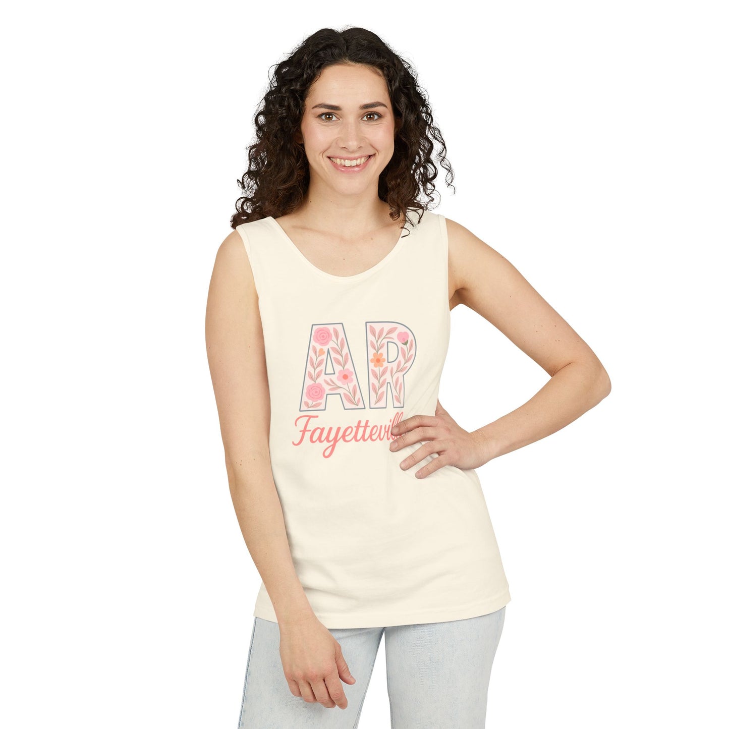 Fayetteville Floral Tank Top, Casual Summer Top, Gift for Her, Travel Apparel, Arkansas Style, Arkansas Student Gift, Graduation Gift, Comfort Colors