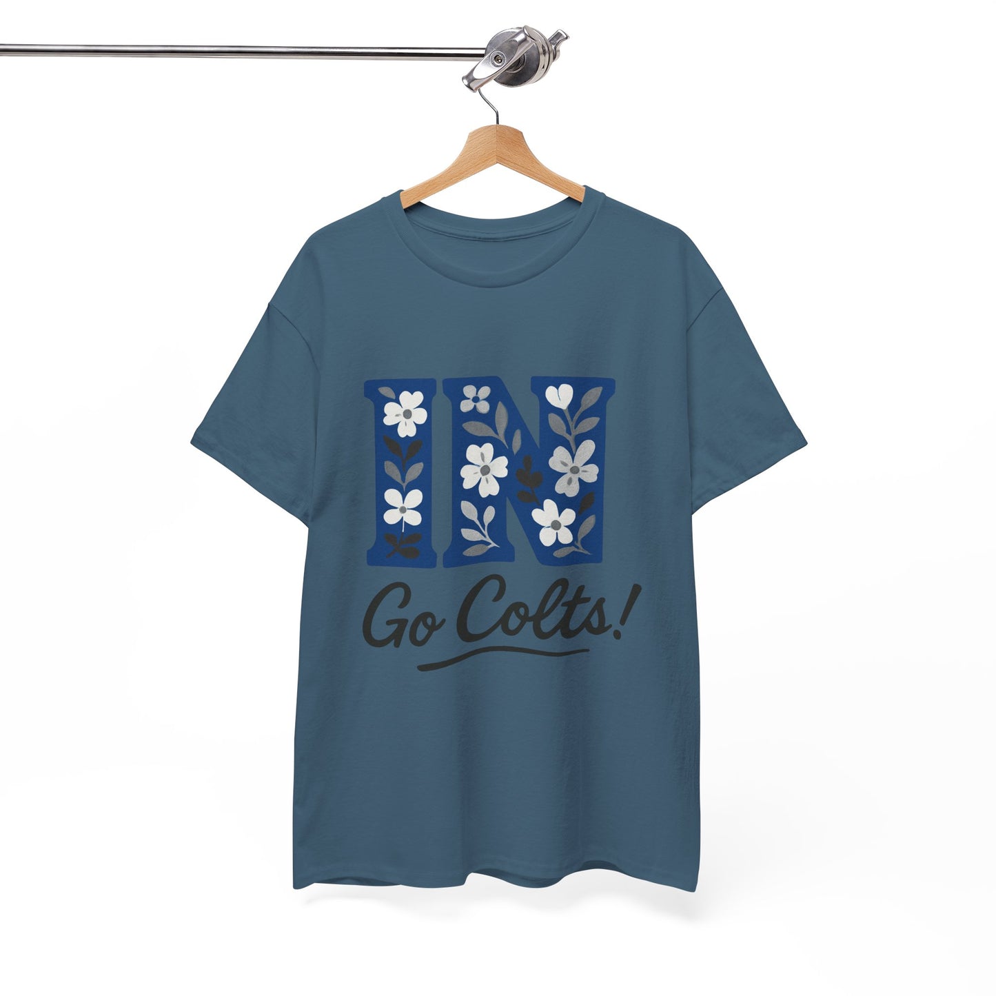 Floral Colts Tee | Unisex Heavy Cotton Tee for Sports Fans, Indiana Pride