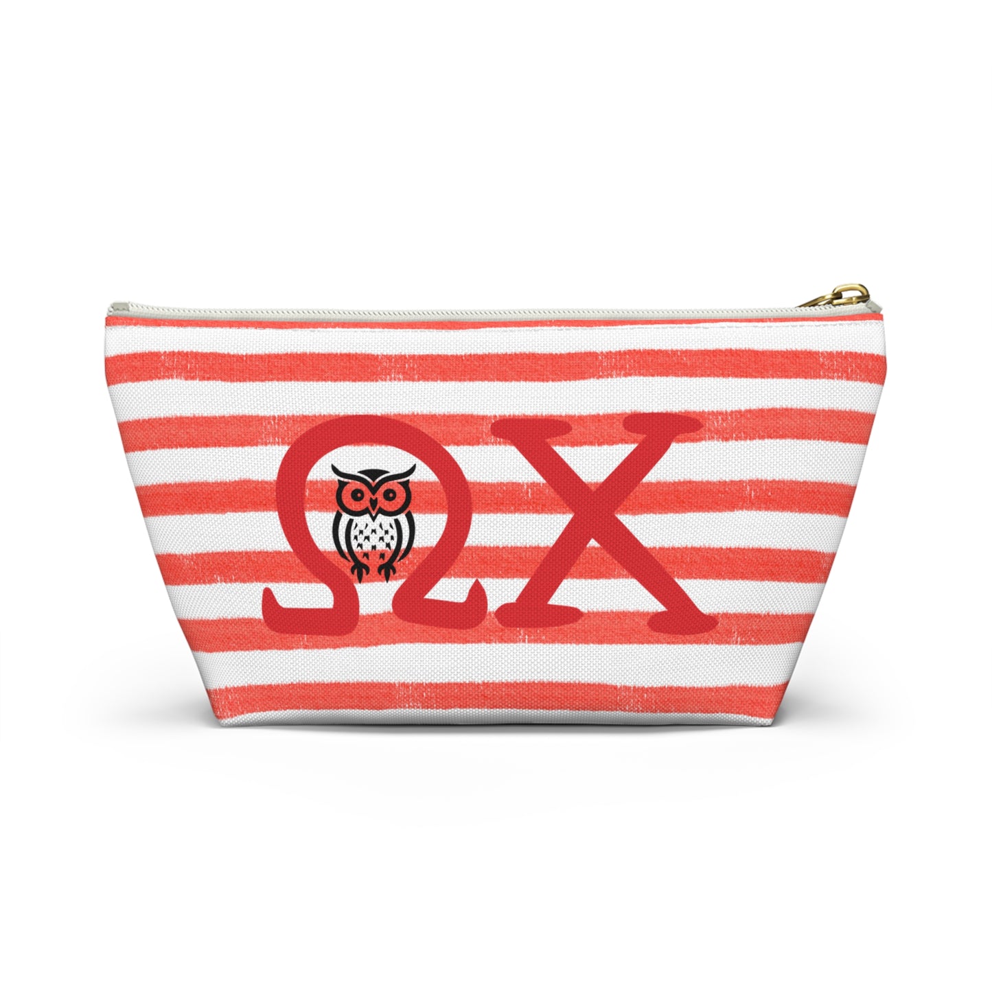 Chi Omega Charming Owl Accessory Pouch, Makeup Bag, Gift for Her, Zodiac Lover, Cute Organizer, Striped Cosmetic Pouch