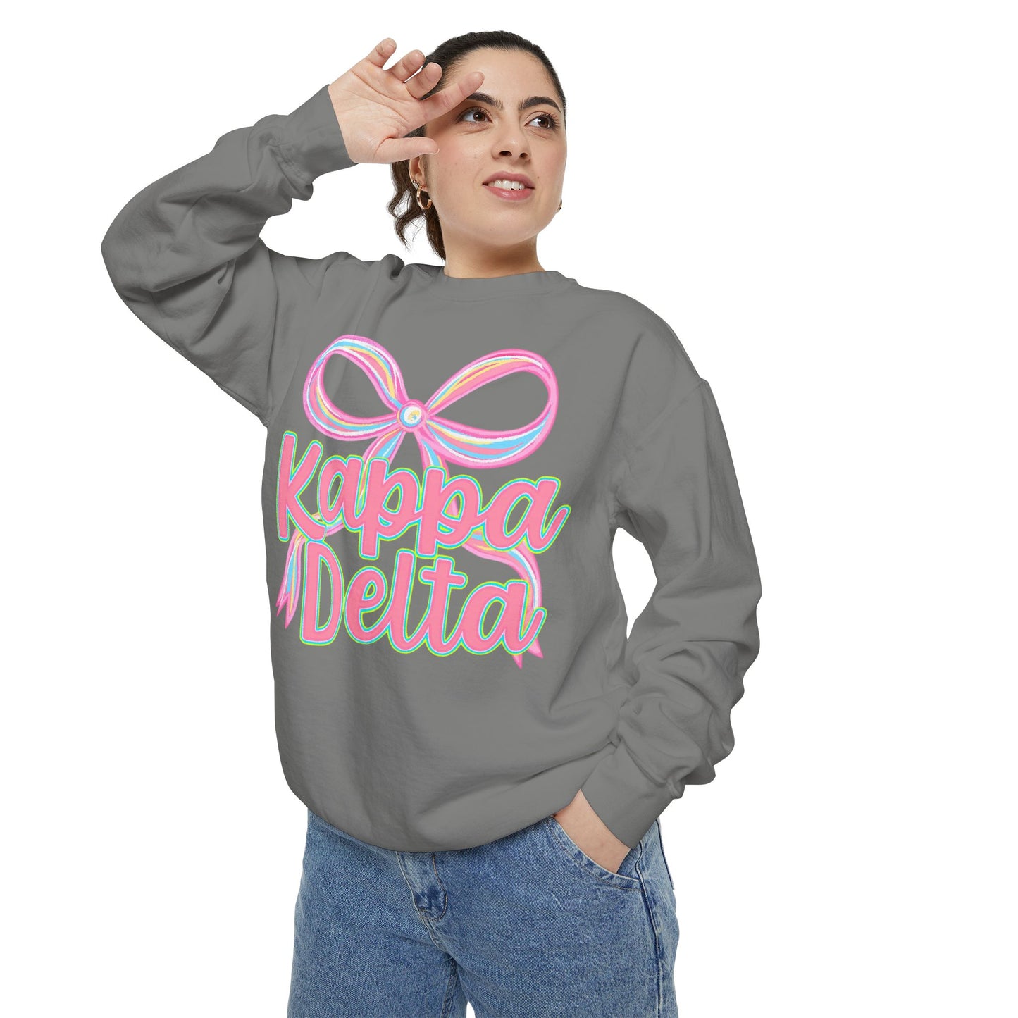 KD Comfort Colors Garment-Dyed Sweatshirt, Sorority Apparel, Cozy Gift, College Sweatshirt, Valentine's Day Gift, Customizable Sweater