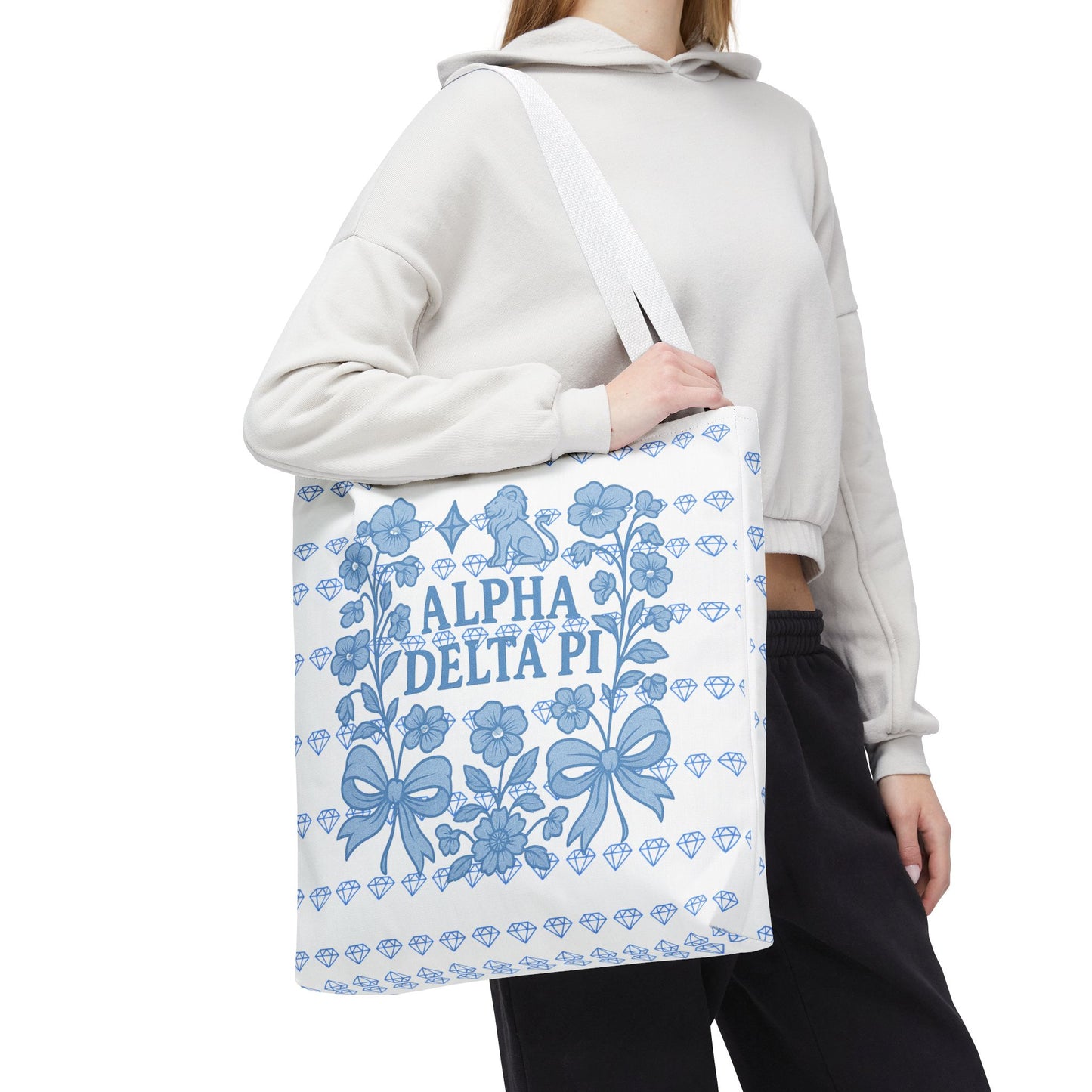 Alpha Delta Pi Floral Tote Bag - Stylish Sorority Accessory, Gift for College Students, Everyday Use, Blue Floral Design, AOP Style