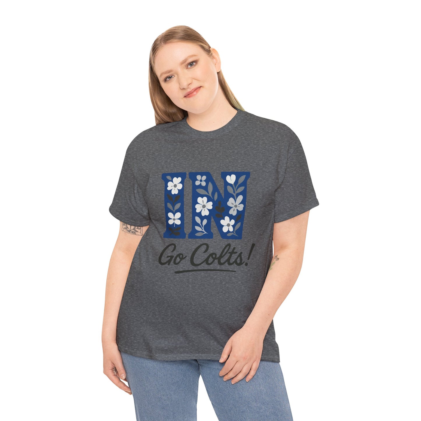 Floral Colts Tee | Unisex Heavy Cotton Tee for Sports Fans, Indiana Pride