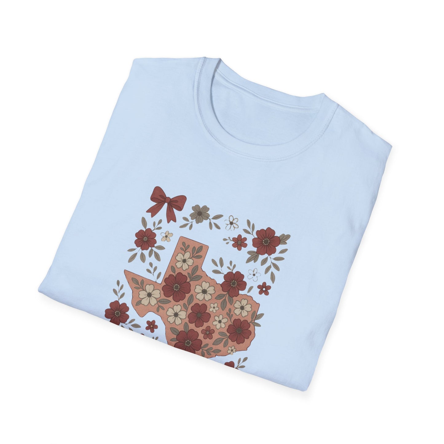 Texas Floral Unisex Softstyle T-Shirt, Vintage Texas Tee, Texas Pride Shirt, Casual Wear, Gift for Texas Lovers, Holiday T-Shirt