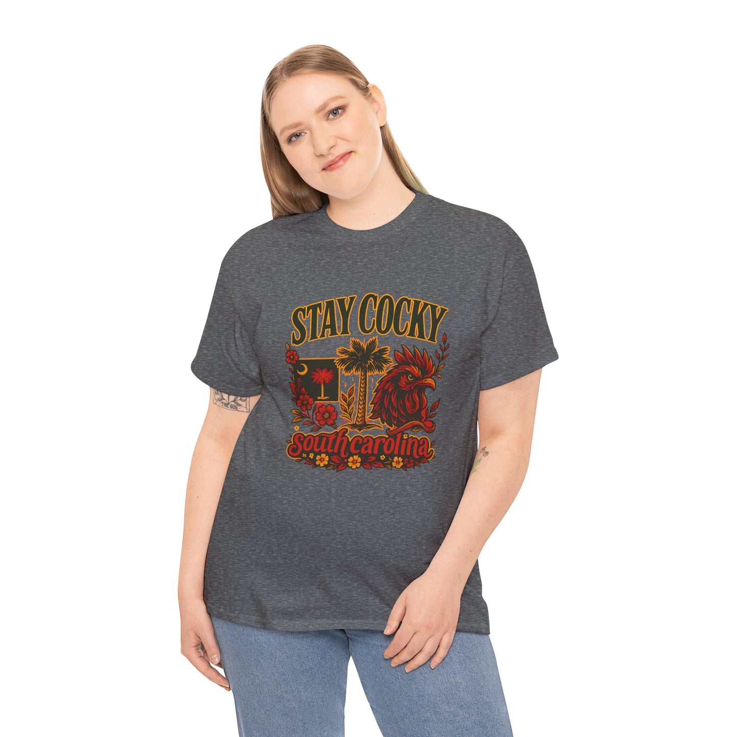 Stay Cocky Unisex Heavy Cotton Tee, Casual Graphic Tee, South Carolina Pride Shirt, Fun Vacation Wear, Perfect Gift for Gamecocks Fans