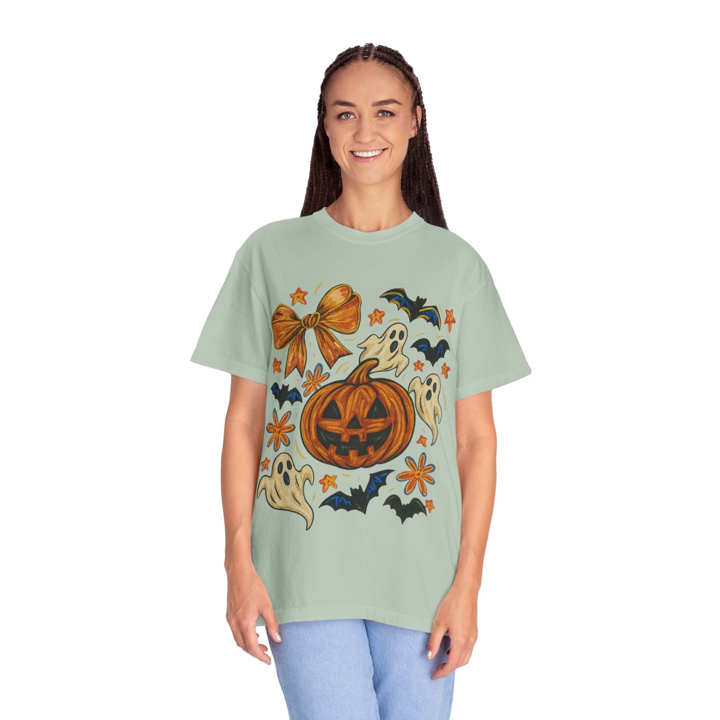 Halloween Ghost & Pumpkin T-shirt, Spooky Season Shirt, Fall Tee, Unisex Halloween Apparel, Ghostly Graphic Tee, Pumpkin Graphic Shirt