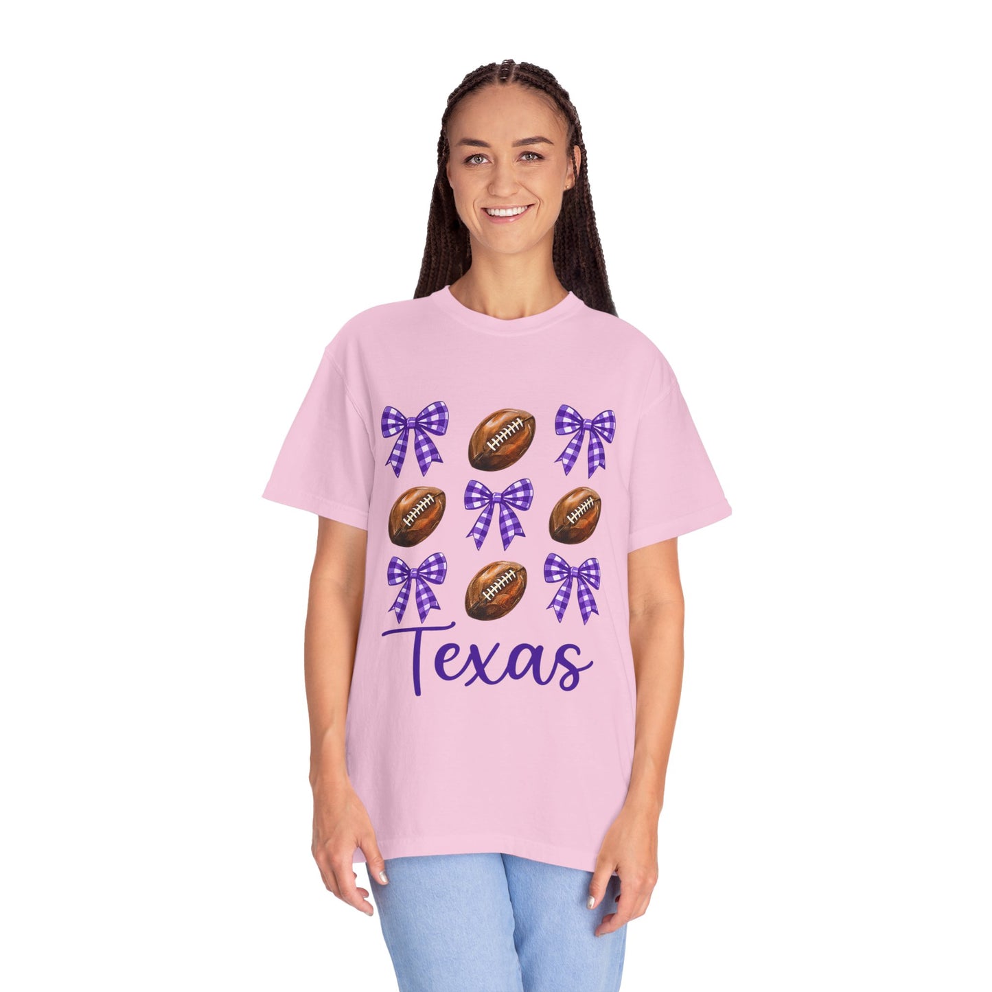 Texas Football Unisex T-Shirt with Purple Bows - Game Day Sports Apparel for Horned Frogs Fans