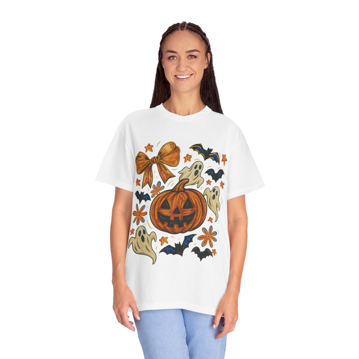Halloween Ghost & Pumpkin T-shirt, Spooky Season Shirt, Fall Tee, Unisex Halloween Apparel, Ghostly Graphic Tee, Pumpkin Graphic Shirt