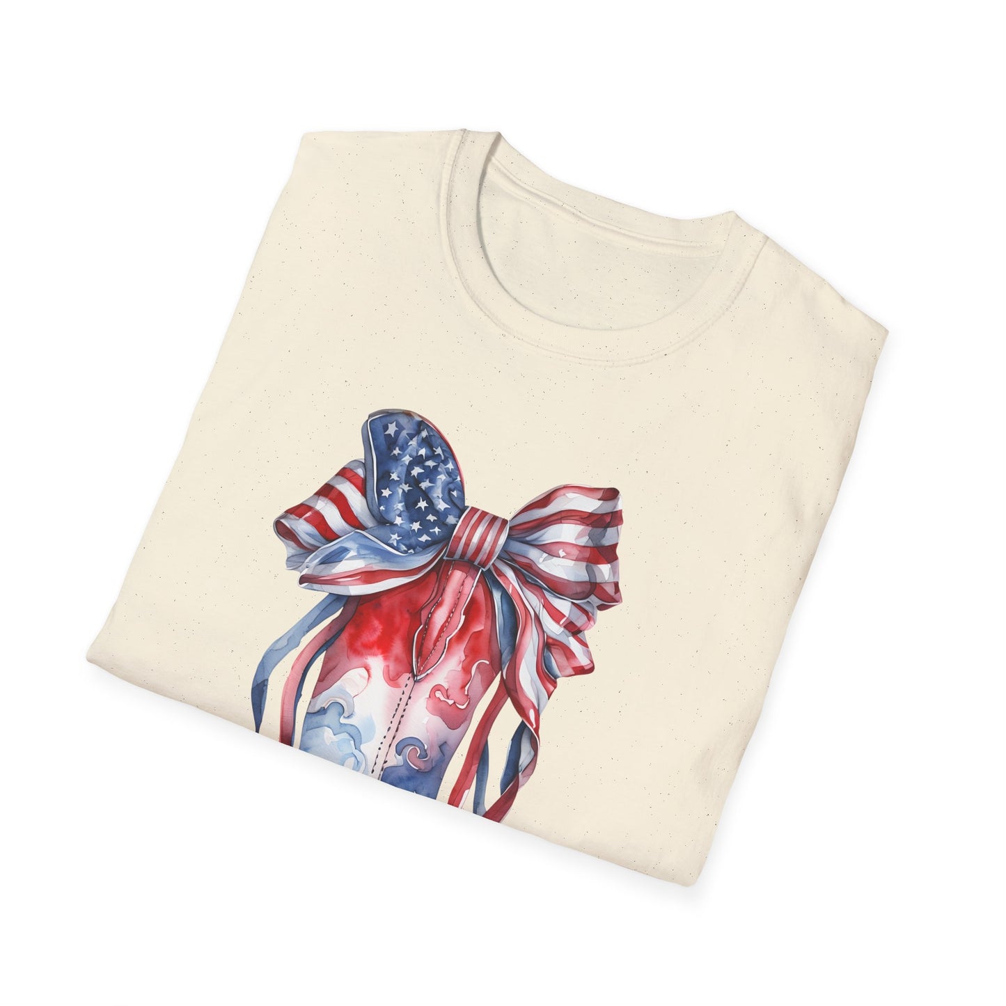 Patriotic Cowboy Boot T-Shirt | Unisex Softstyle Tee for Independence Day