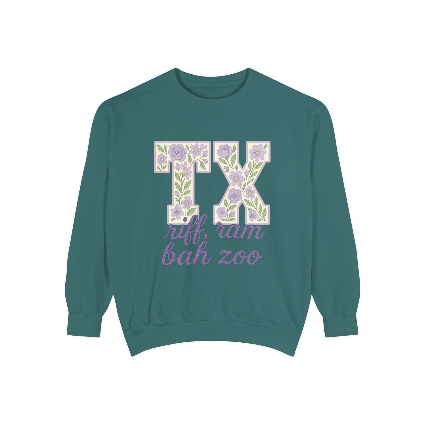 TCU Floral TX Sweatshirt - Unisex Garment-Dyed, Cozy Casual Wear, Texas Pride, Gift for Friends, College Apparel, Spring Outfits