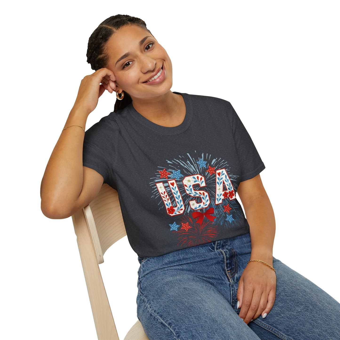 Patriotic USA Fireworks T-Shirt, 4th of July Tee, Unisex Graphic Shirt, Independence Day Apparel, Stars and Stripes Clothing