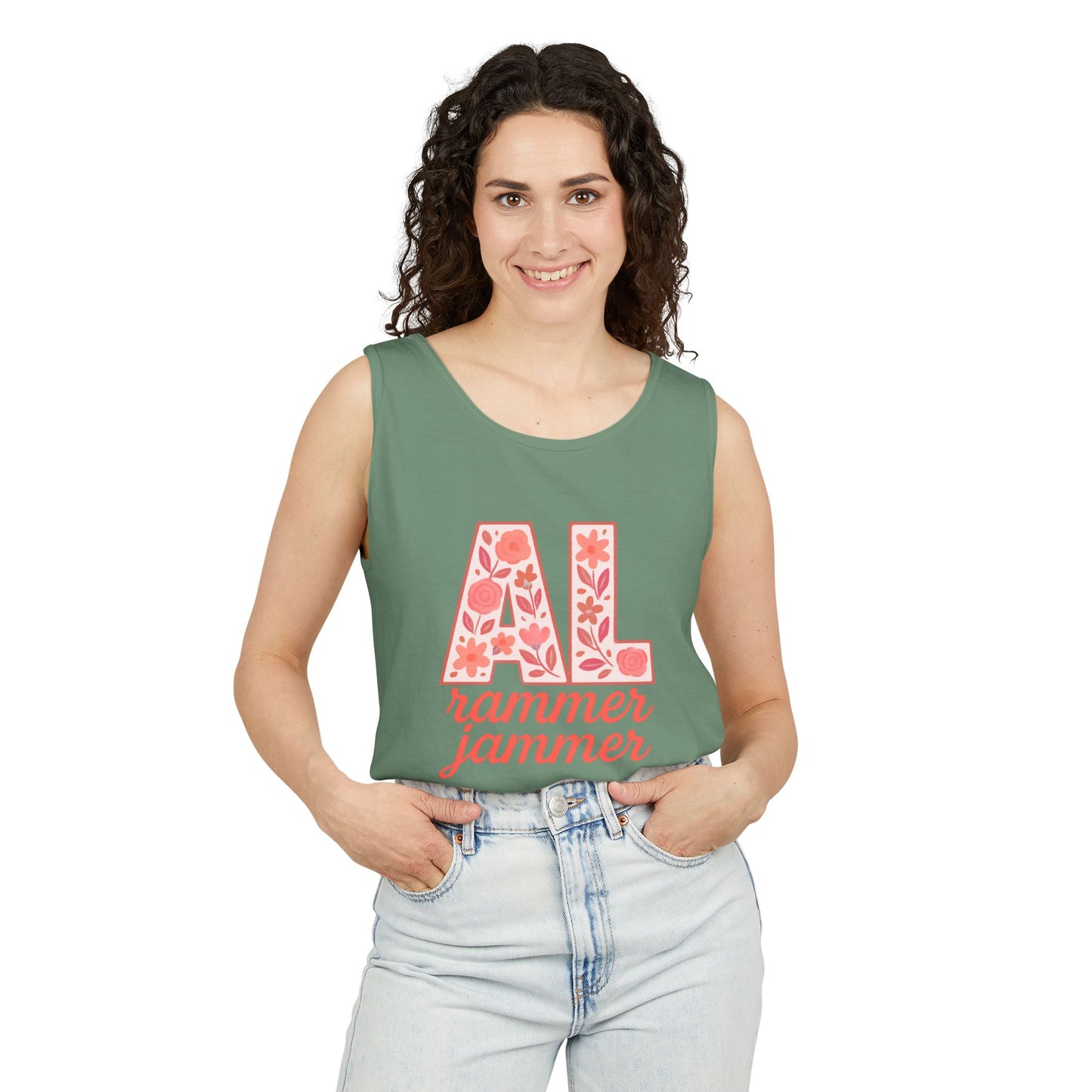 Floral Alabama Rammer Jammer Tank Top, Summer Tee, College Apparel, Game Day Shirt, Unisex Summer Clothing, Southern Style Top, Comfort Colors, Graduation Gift
