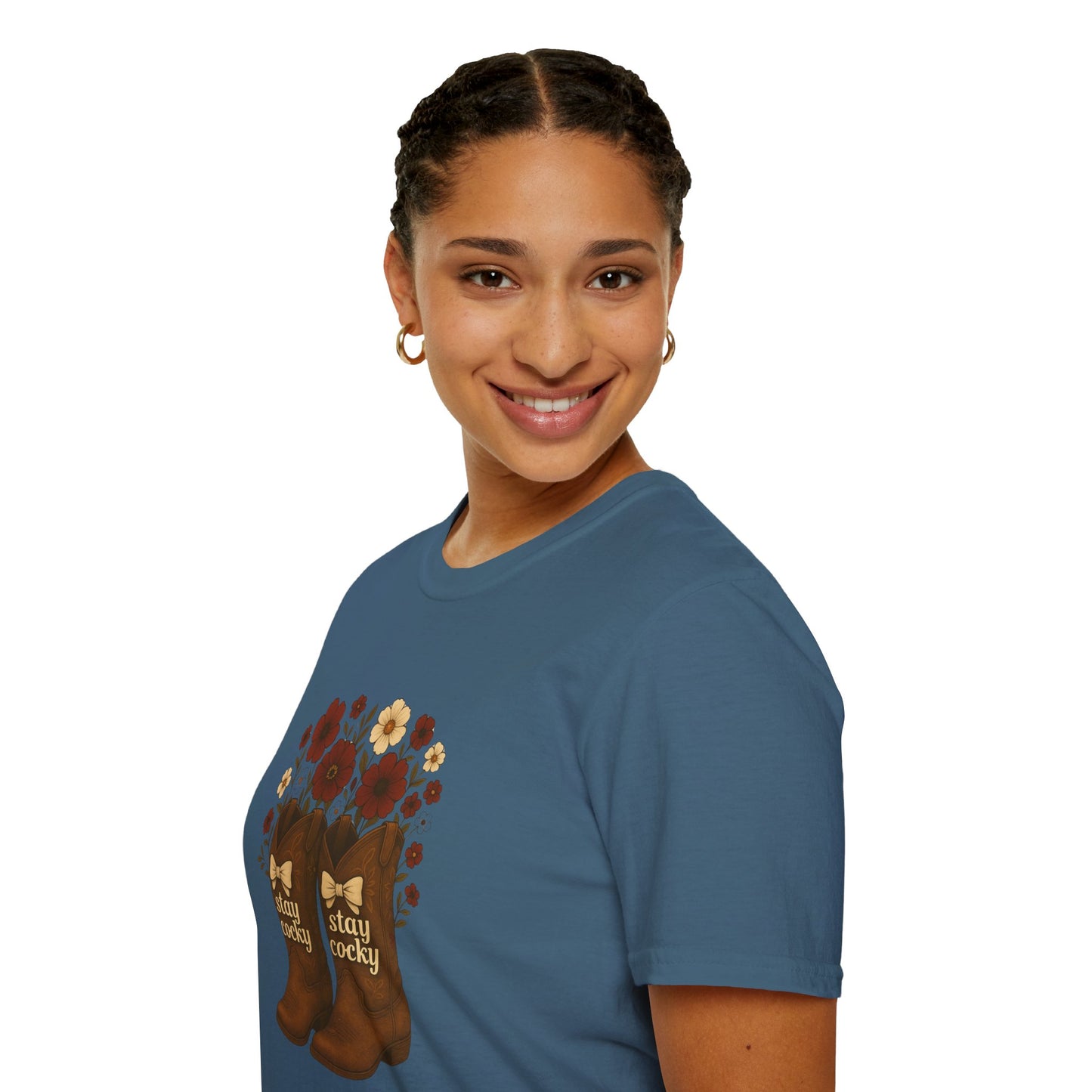 Sc stay cocky coquette t-shirt, Lucky Cowboy Boots T-Shirt, Country Style Tee, Floral Graphic Shirt, Gift for sc fan, go gamecocks, sc game day, graduation gift, college student gift
