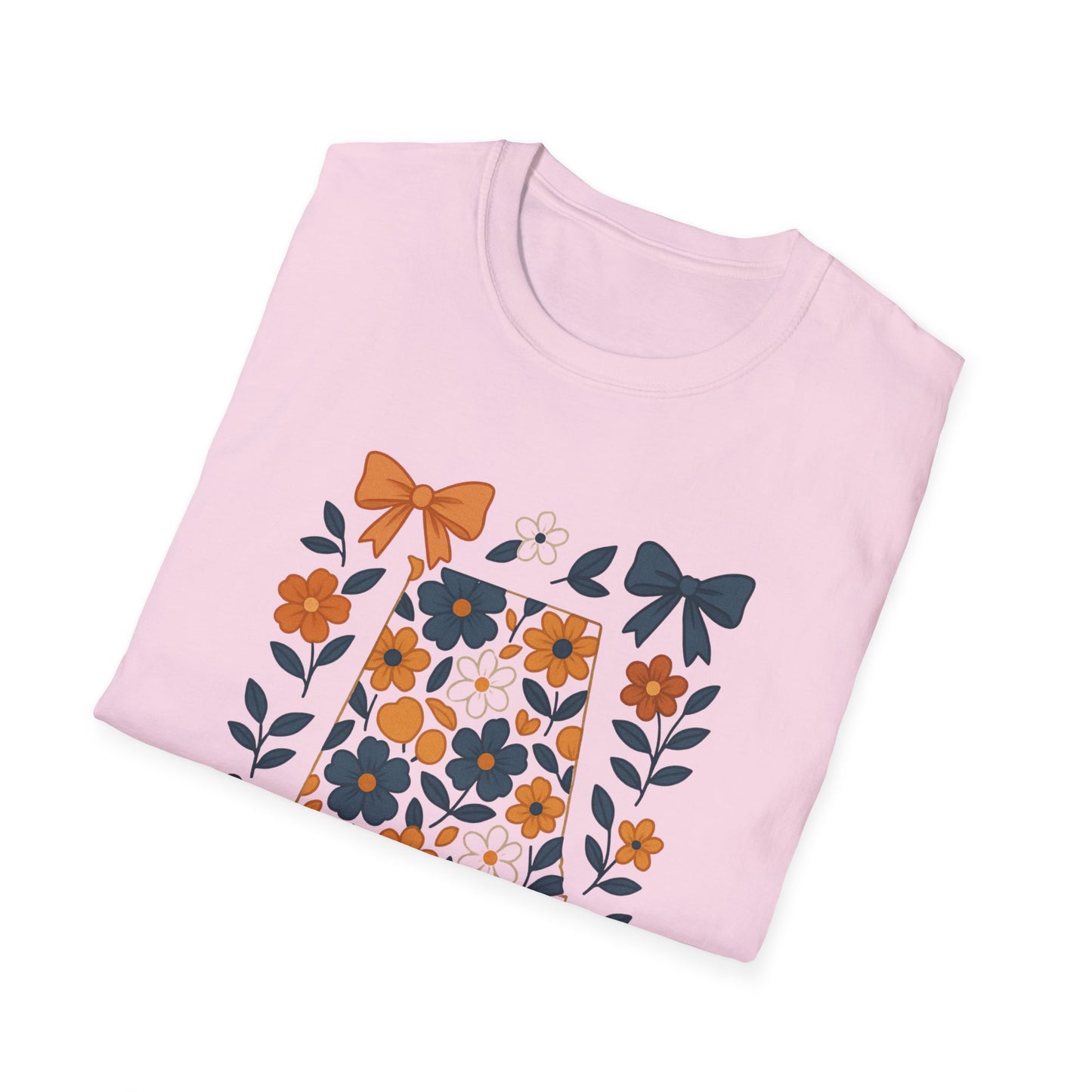 AU Floral Bow Graphic T-Shirt, Softstyle Tee, Botanical Print Shirt, Gift for Her, Casual Wear, Summer Fashion, Vintage Aesthetic