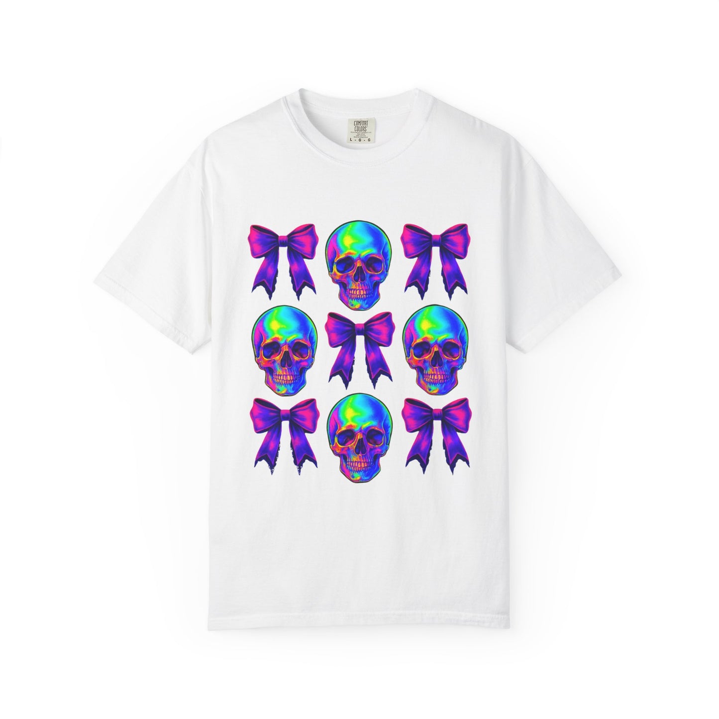 Neon Skull and Bow Unisex T-Shirt | Trendy Graphic Tee for Halloween, Festivals, Casual Wear, Gifts
