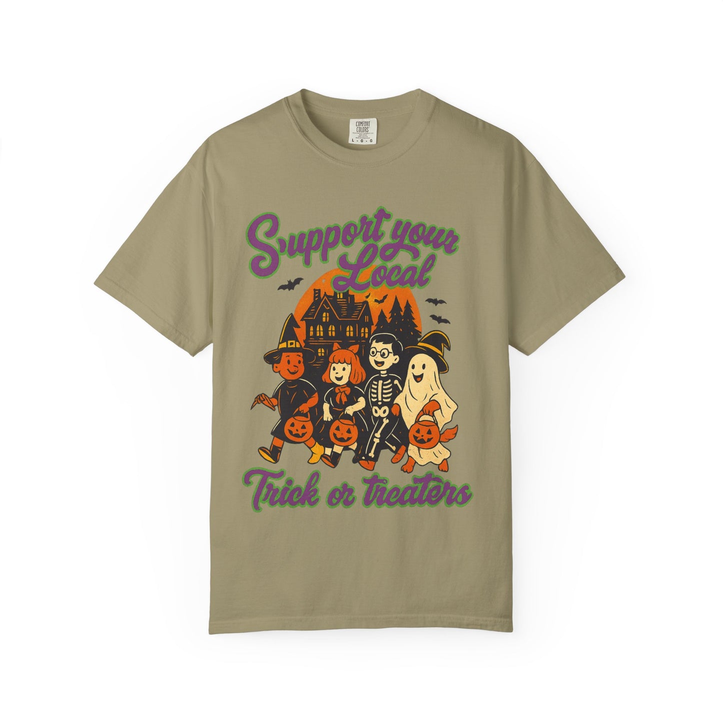 Halloween Support T-Shirt, Youth Trick or Treat Shirt, Garment-Dyed Tee for Kids, Spooky Season Apparel, Holiday Party Top, Fun Costume Wear