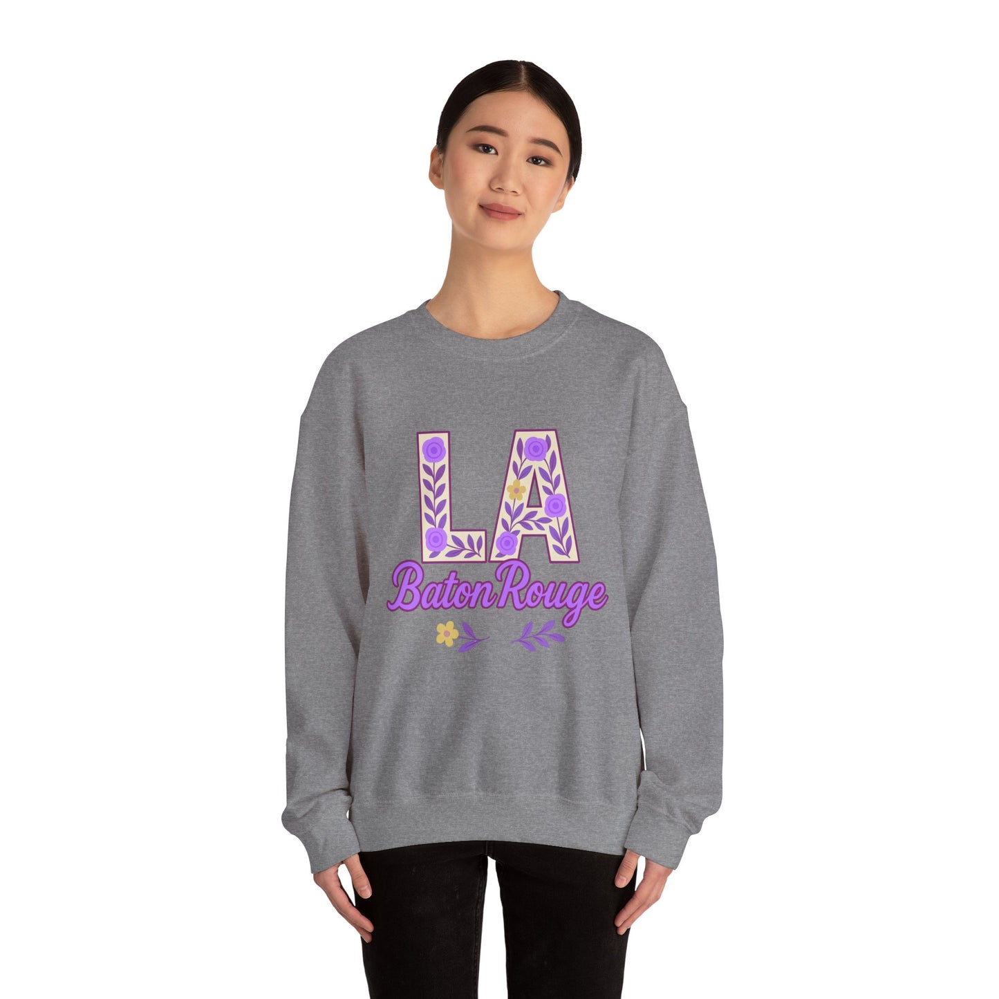 LA Baton Rouge Floral Sweatshirt, Cozy Crewneck for Fall, Gift for Friends, Casual Outing, Southern Style Apparel