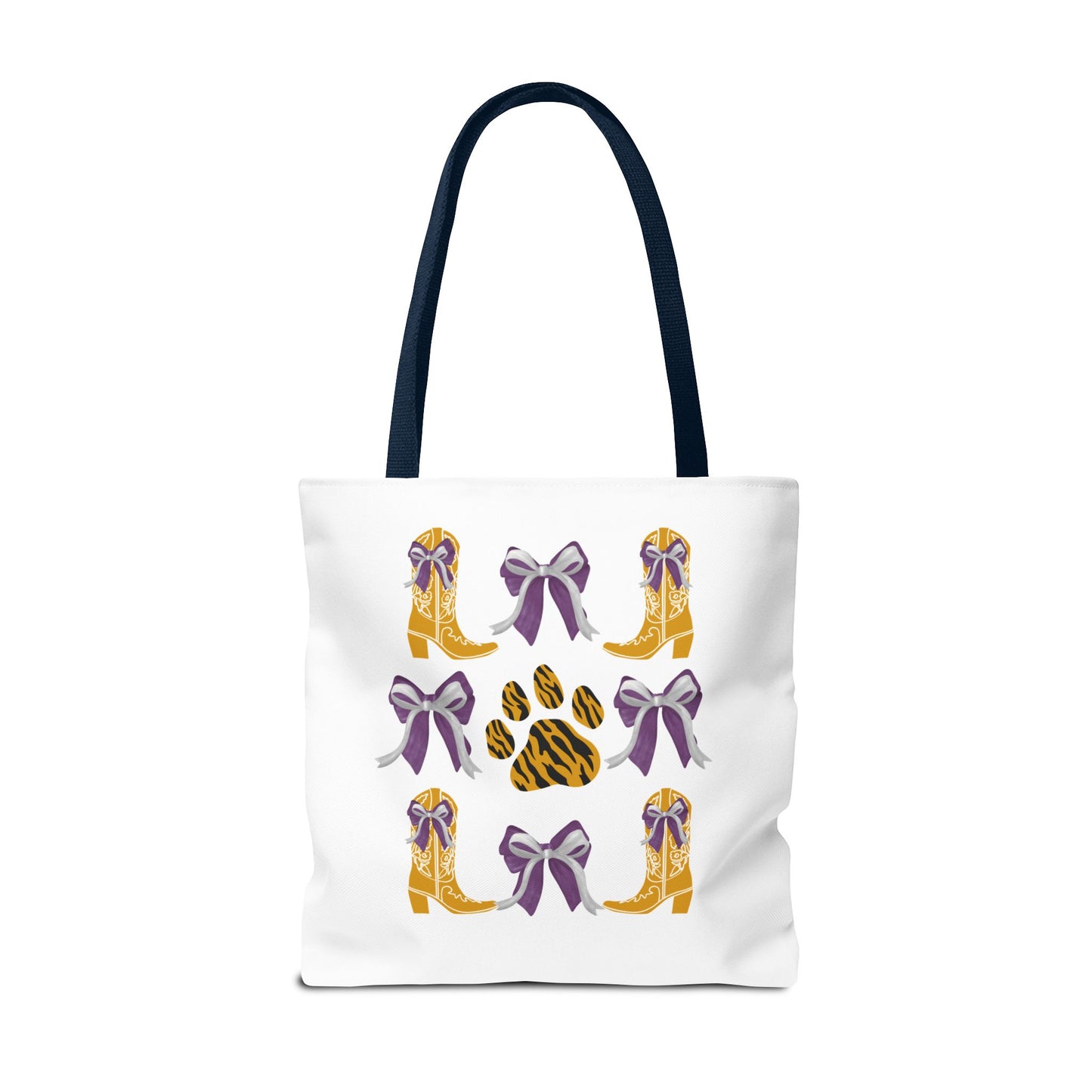 LSu coquette bow Print Tote Bag, Eco-Friendly Fashion Bag, lsu tiger fan, louisiana game day, geaux tigers, college student gift, graduation gift